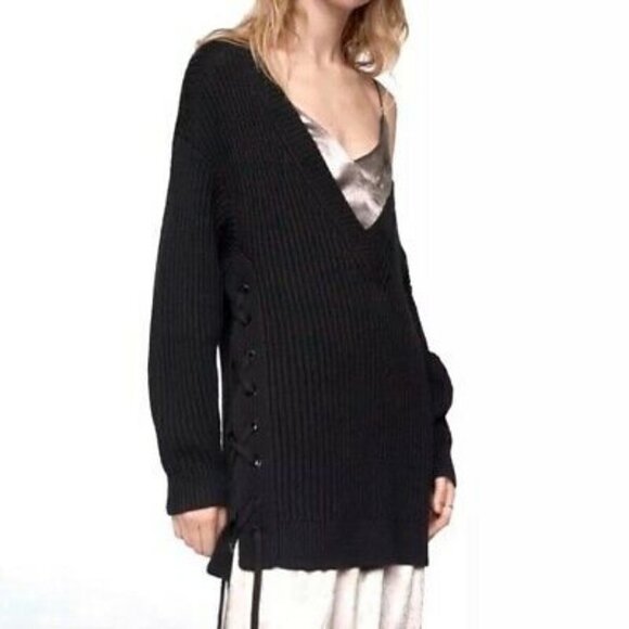 Rag & Bone Ivy Tie Wool Knit Sweater in Black XS - Picture 1 of 10